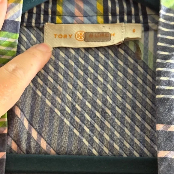 Tory Burch Overprinted Wrap Sleeveless Midi Dress Blue Green 6 - Picture 4 of 10